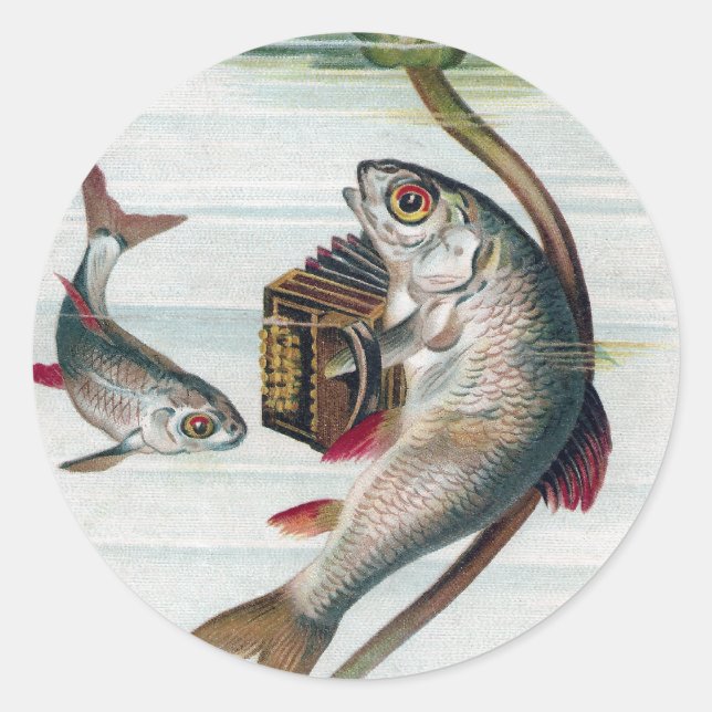 Pegatina Redonda Acordeón de pescado y lirio de agua (Anverso)