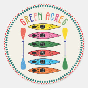 Pegatina Redonda Acres verde retro Kayak