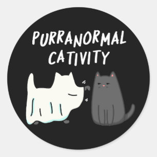 Pegatina Redonda Actividad Purranormal Halloween Gato Juego BG Oscu