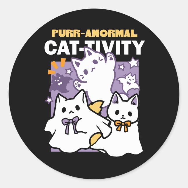 Pegatina Redonda Actividad purranormal para gatos - Diseño de gatos (Anverso)