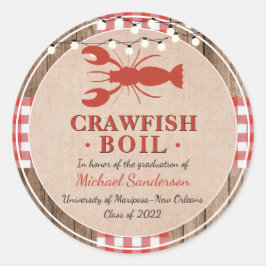 Pegatina Redonda Acto escolar de graduación con hierba de langosta