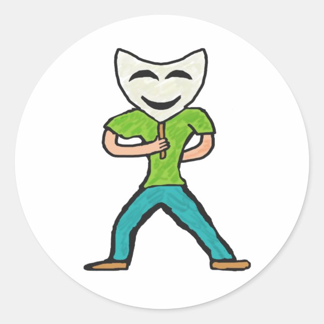 Pegatina Redonda Actor actuando con máscara (Anverso)