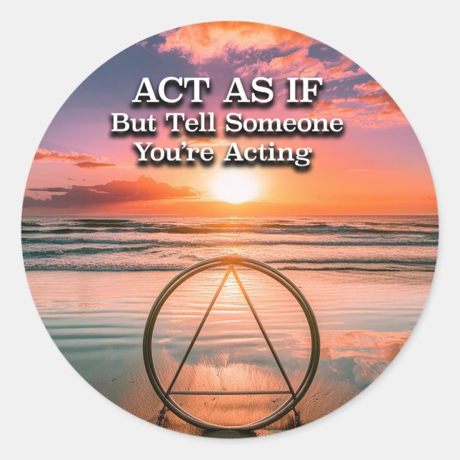 Pegatina Redonda Actúa Como Si El Lema De La Recuperación Surgiera (Anverso)