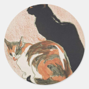 Pegatina Redonda Acuarela - 2 gatos - Théophile Alexandre Steinlen