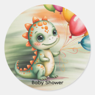 Pegatina Redonda Acuarela adorable de dinosaurio para baby shower