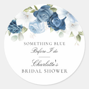 Pegatina Redonda Acuarela Algo Floral Azul Ducha De Novias