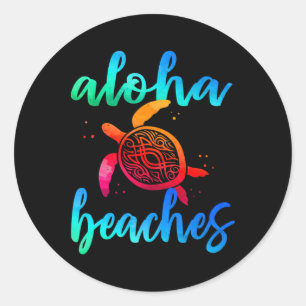 Pegatina Redonda Acuarela Aloha Bebe Turtle Shirin Hawaiin Sea