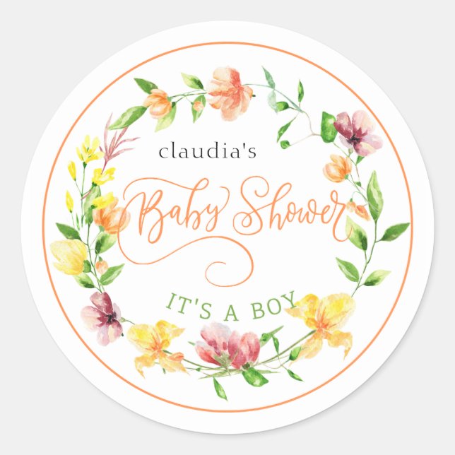 Pegatina Redonda acuarela amarilla y naranja higiénica ducha de niñ (Anverso)