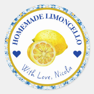 Pegatina Redonda Acuarela Amarillo y Azul Limoncello Casero