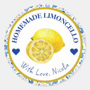 Pegatina Redonda Acuarela Amarillo y Azul Limoncello Casero