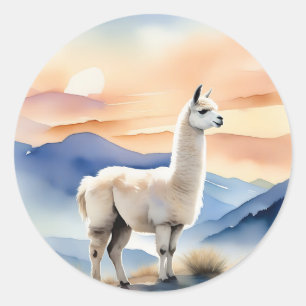 Pegatina Redonda Acuarela animal de llamada suave