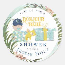 Pegatina Redonda Acuarela Aqua Bonjour Boy BabyClassic Ronda