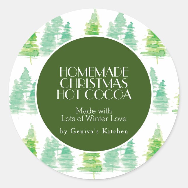 Pegatina Redonda Acuarela Árbol de Navidad Cacao Mezcla casera Rosa (Anverso)