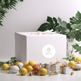 Pegatina Redonda Acuarela arcoiris minisón verde Cumpleaños