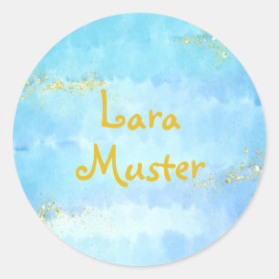 Pegatina Redonda Acuarela - azul - purpurina dorado