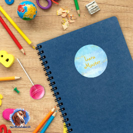 Pegatina Redonda Acuarela - azul - purpurina dorado