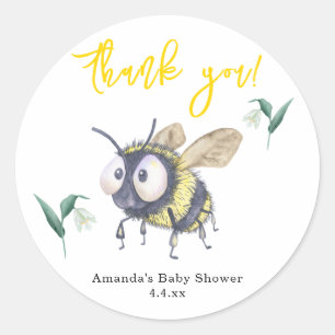 Pegatina Redonda Acuarela Baby Shower de Abeja - gracias