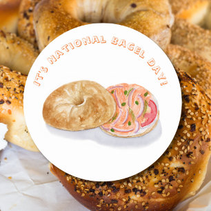 Pegatina Redonda Acuarela Bagels Smoke Salmon National Bagel Day