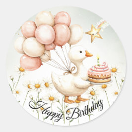 Pegatina Redonda Acuarela Bebé blanco ganso fiesta de cumpleaños