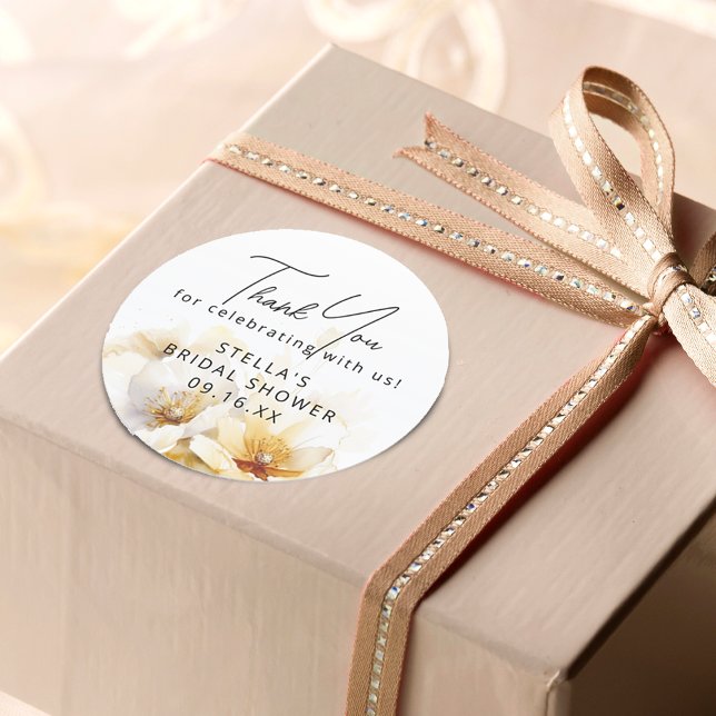 Pegatina Redonda Acuarela Blanco Dios Flor Ducha de novia (Watercolor White God Flower Bridal Shower Classic Round Sticker)