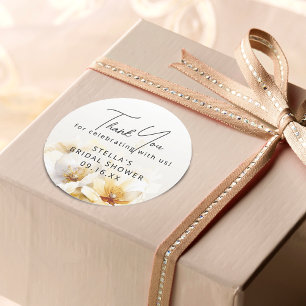 Pegatina Redonda Acuarela Blanco Dios Flor Ducha de novia