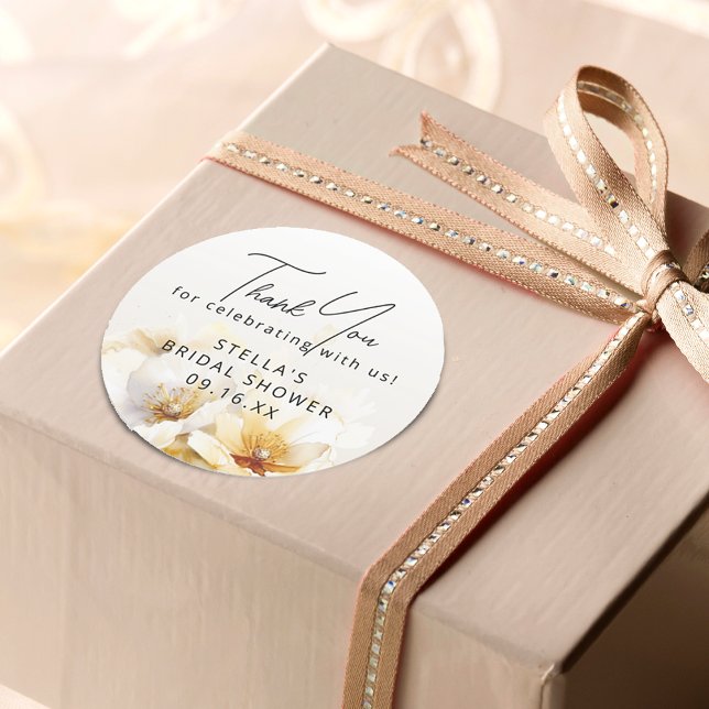 Pegatina Redonda Acuarela Blanco Dios Flor Ducha de novia (Watercolor White God Flower Bridal Shower Classic Round Sticker)