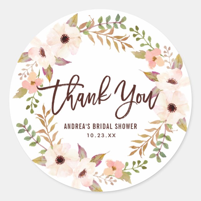 Pegatina Redonda Acuarela Bohemia Floral Gracias (Anverso)