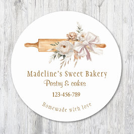 Pegatina Redonda Acuarela Boho Floral Rodillo Panadería