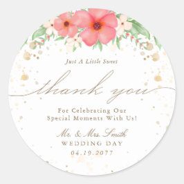 Pegatina Redonda Acuarela Boho Pink & Ivory Floral Gracias