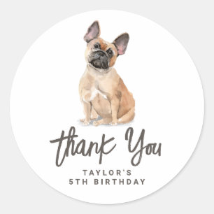 Pegatina Redonda Acuarela Bulldog francés Perro Cumpleaños Gracias