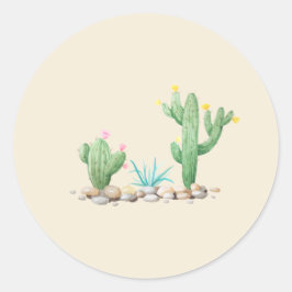 Pegatina Redonda Acuarela Cactus