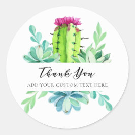 Pegatina Redonda Acuarela Cactus Succulum Personalizado Gracias