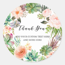 Pegatina Redonda Acuarela Cactus Succulum Personalizado Gracias Cla