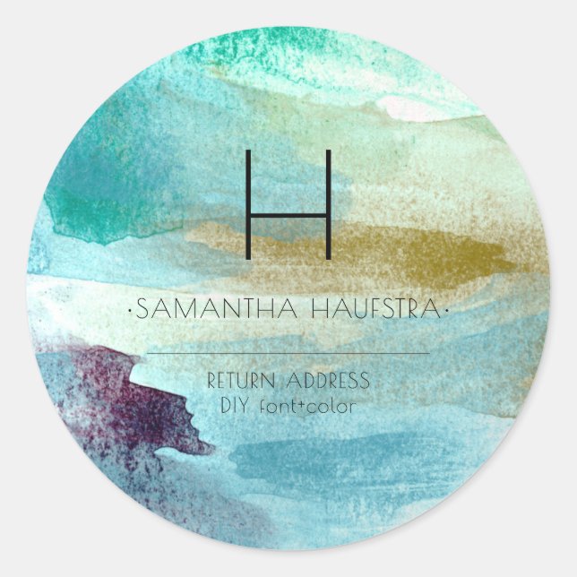 Pegatina Redonda Acuarela cepillada azul de agua de riñón irlandés  (Anverso)