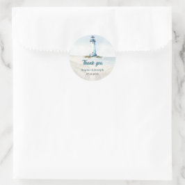 Pegatina Redonda Acuarela Costa de Nueva Inglaterra Boda Gracias