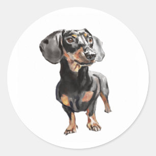Pegatina Redonda Acuarela Dachshund, Arte de Pared de Perro Salchic