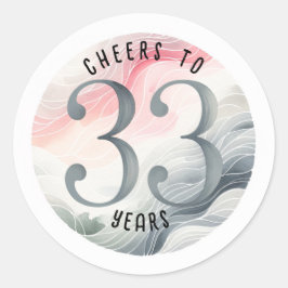Pegatina Redonda Acuarela de 33 años o cumpleaños