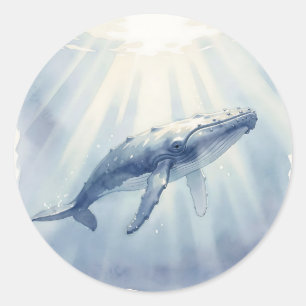 Pegatina Redonda Acuarela de ballena jorobada océano