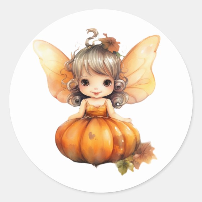 Pegatina Redonda Acuarela de calabaza de hadas (Anverso)
