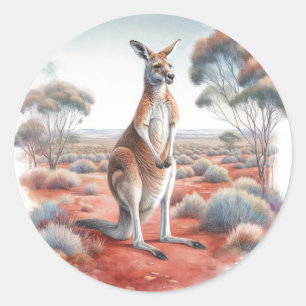 Pegatina Redonda Acuarela de canguro australiano