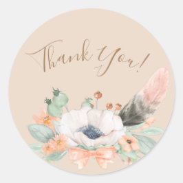 Pegatina Redonda Acuarela De Coral Floral Minimalista Gracias