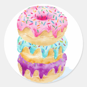 Pegatina Redonda Acuarela de donuts