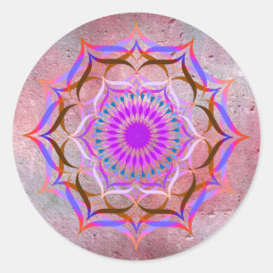 Pegatina Redonda Acuarela de flores de Lotus Mandala curación Yoga