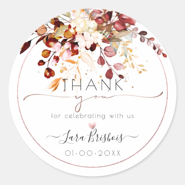 Pegatina Redonda Acuarela de follaje de otoño rústico Eucalipto de  (Anverso)