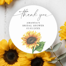 Pegatina Redonda Acuarela de girasol, gracias regadera de novia 