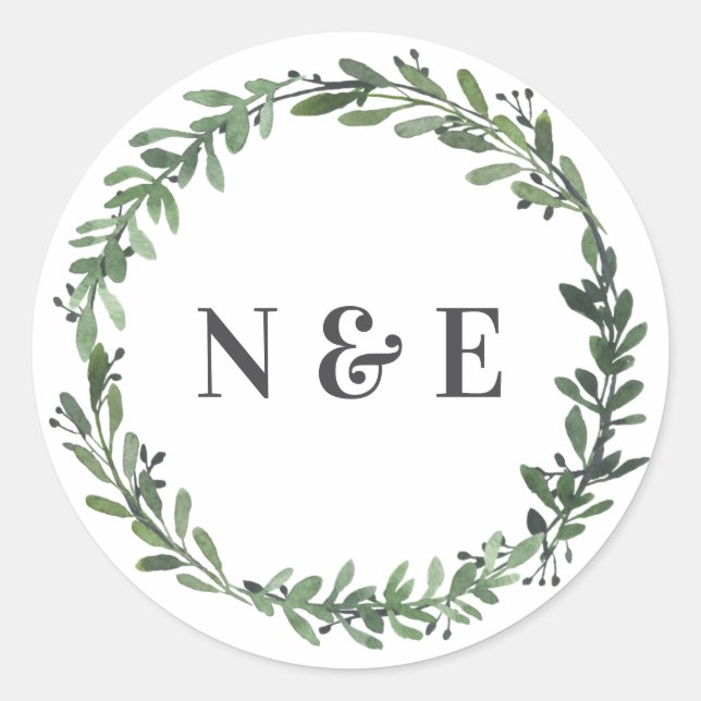 Pegatina Redonda acuarela de hoja floral boda pegatinas de nombres (Anverso)