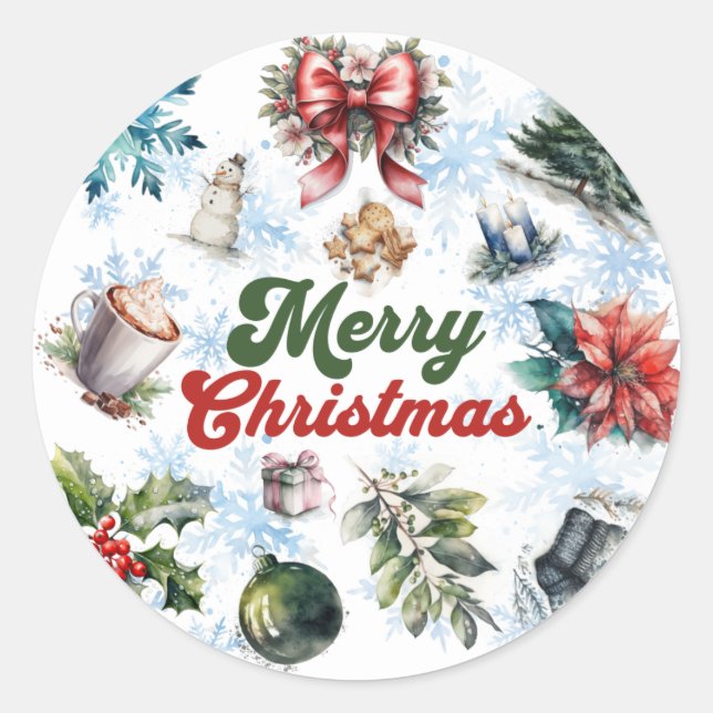 Pegatina Redonda Acuarela de navidades (Anverso)