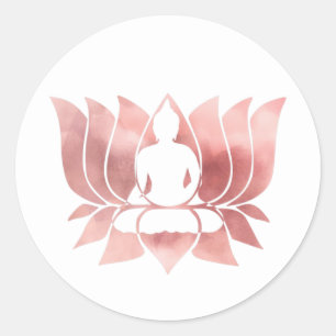 Pegatina Redonda Acuarela de oro Rosa Textura Buda Meditación Zen