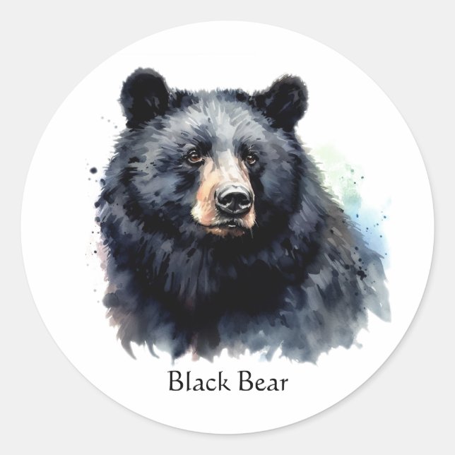 Pegatina Redonda Acuarela de Oso Negro Animal de Vida Silvestre (Anverso)