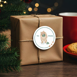 Pegatina Redonda Acuarela de perro traviesa tarjeta de vacaciones d